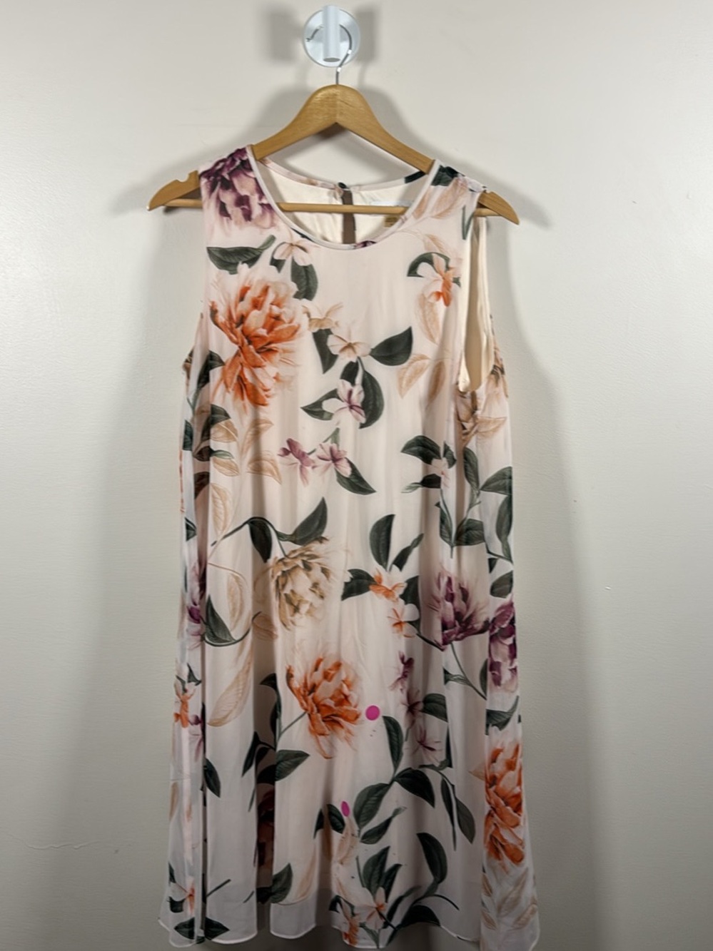 Calvin Klein Floral Sleeveless Midi Dress in Blush Pink, Orange & Green